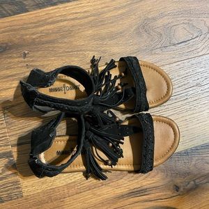Zipper back black Minnetonka sandals
